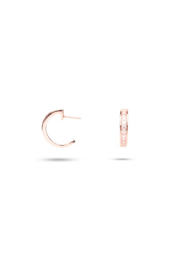 Millenne silver MILLENNE Made For The Night Mini Bezzeled Half Cubic Zirconia Rose Gold Hoop Earrings with 925 Sterling Silver 2C626AC7556ABFGS_1