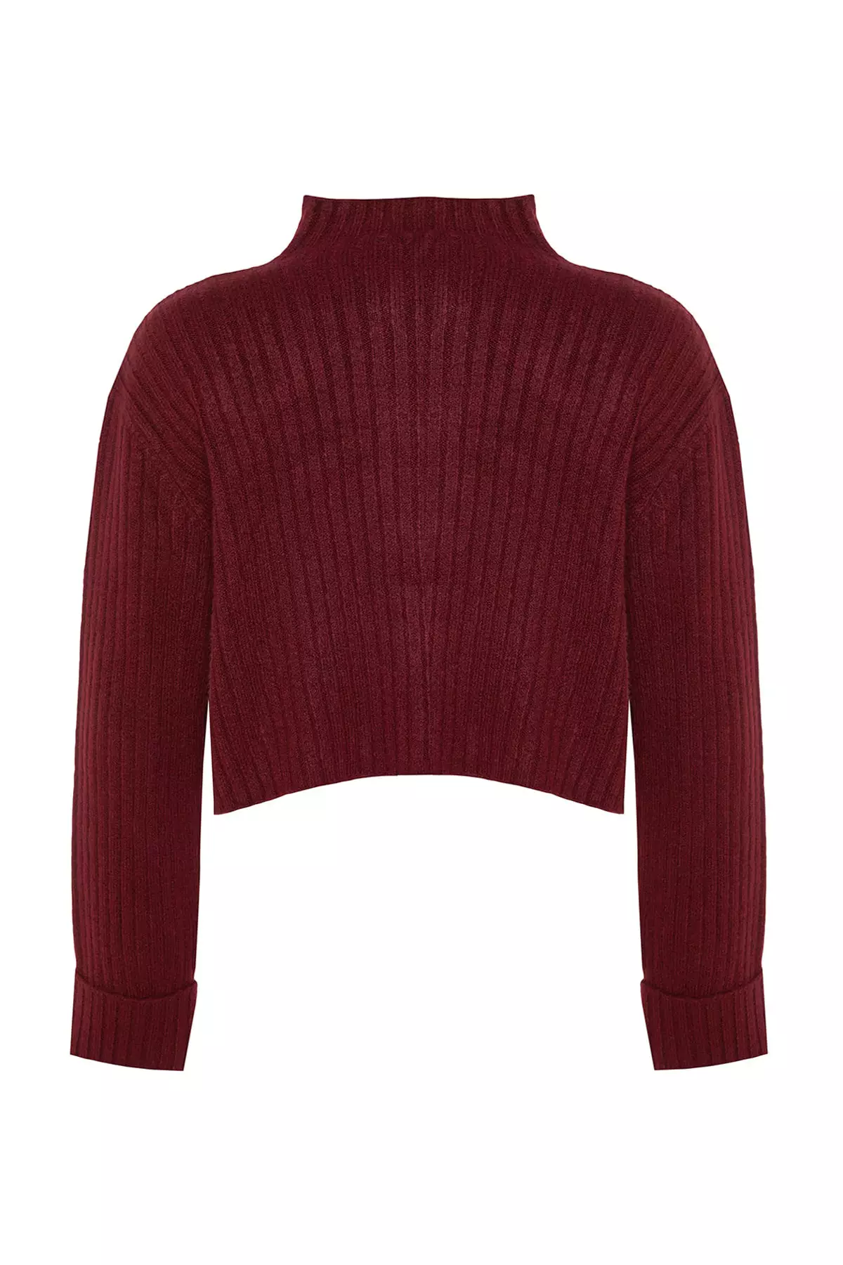 Claret Red Crop Soft Textured Stand Collar Knitwear Cardigan Twoaw22Hi174