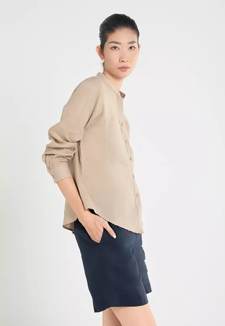 Navy Blue Linen Shorts with Belt
