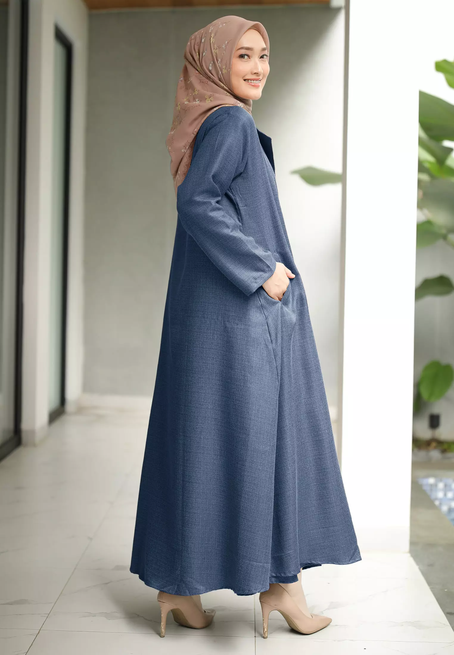 Rissa Coat Dress | Set Gamis Wanita Long Dress - Royal Navy