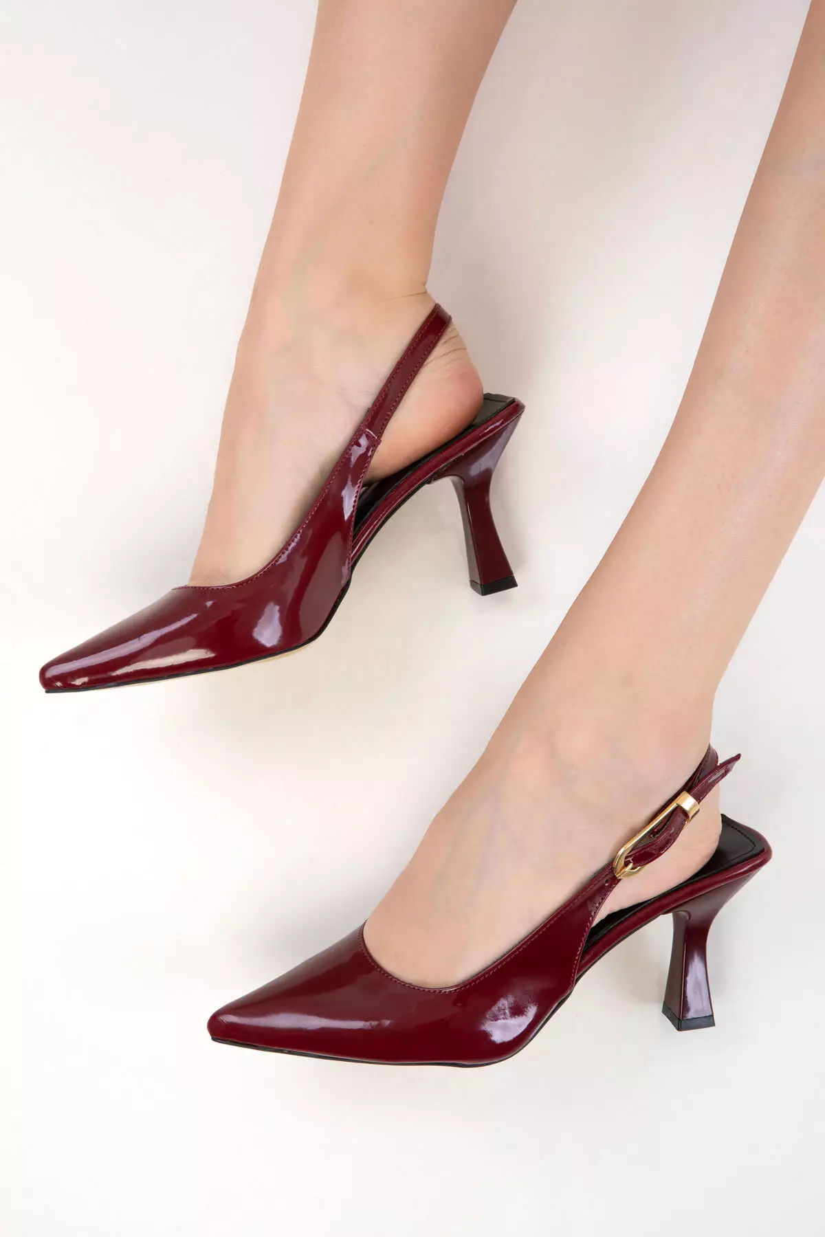 Claret Red Patent Leather Women's Classic Heeled Shoes 20596