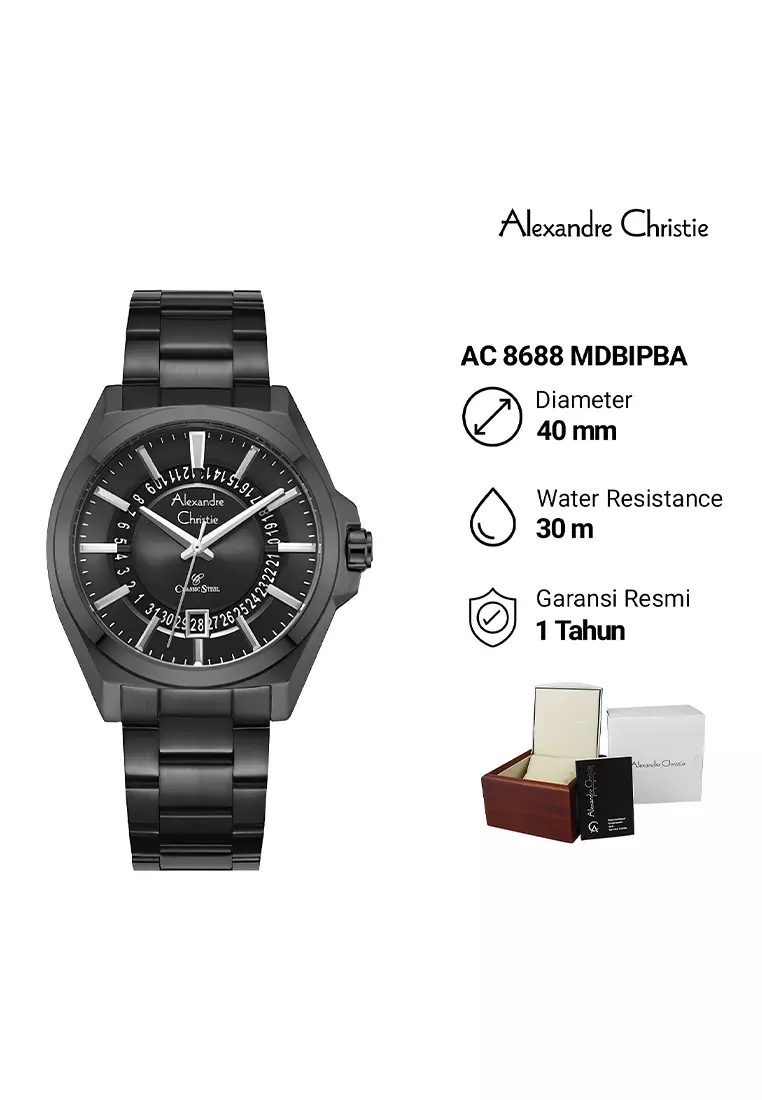 Alexandre Christie Classic Steel - Jam Tangan Analog Pria - All Black Stainless Steel - 8688MDBIPBA
