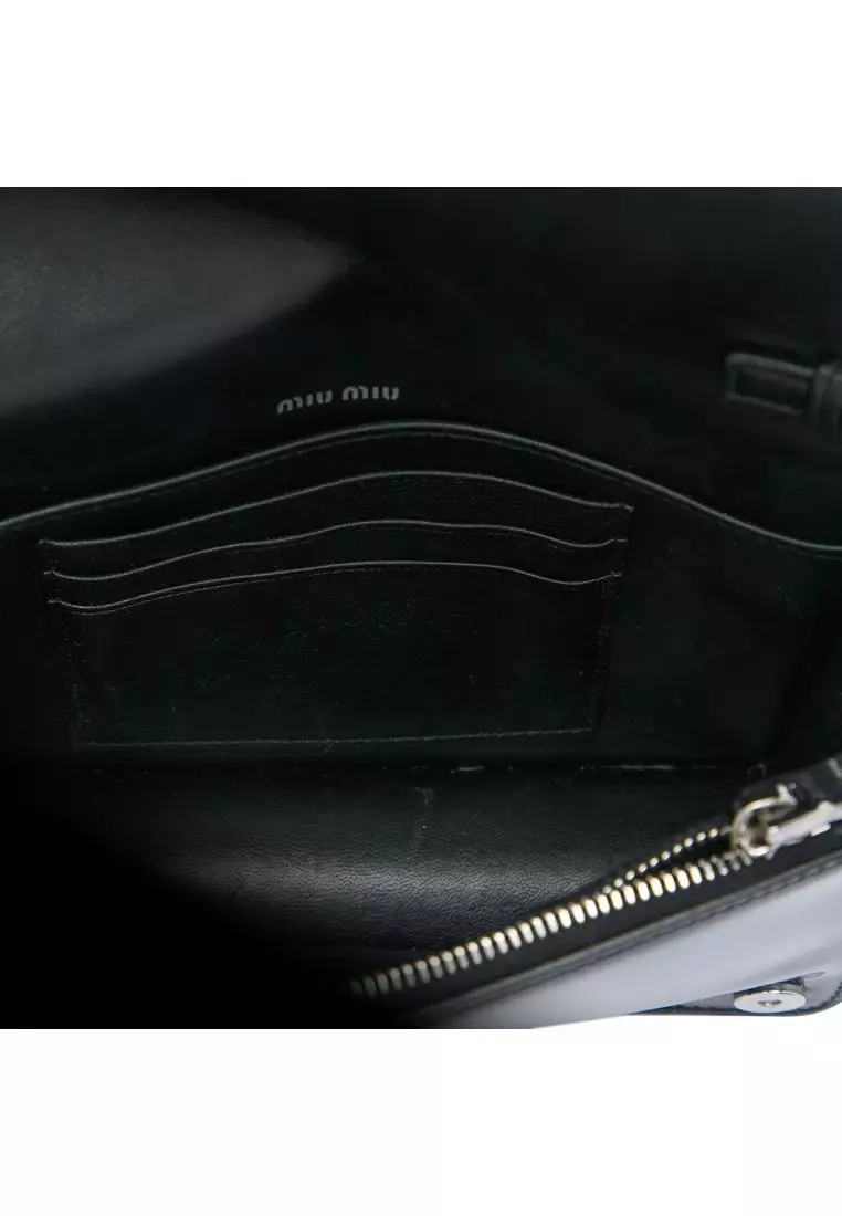 Pre-Loved Miu Miu Patent Crystal Embellished Logo Wallet On Chain