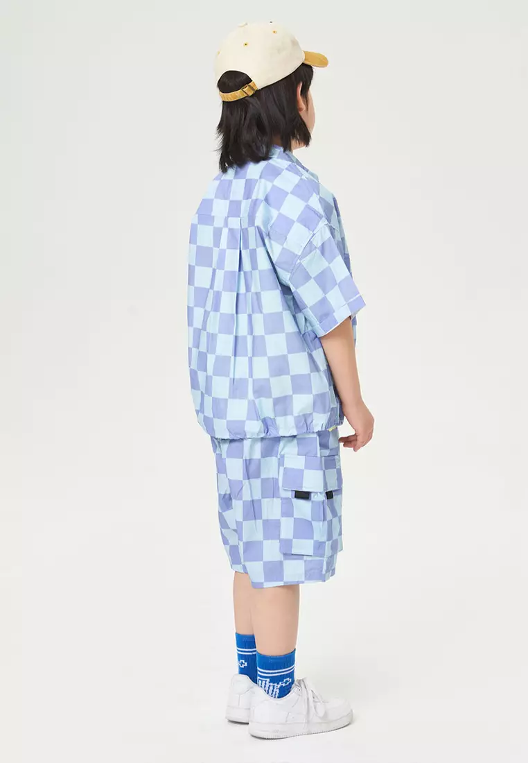 Checkered Short Sleeve Zip Shirt With Front Pockets