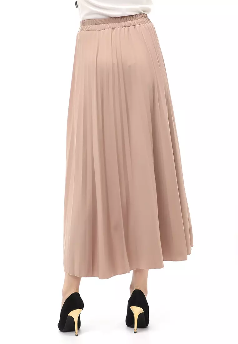 Skirt Plisket Bawahan Wanita Motif Polos Relaxed Fit - Choco