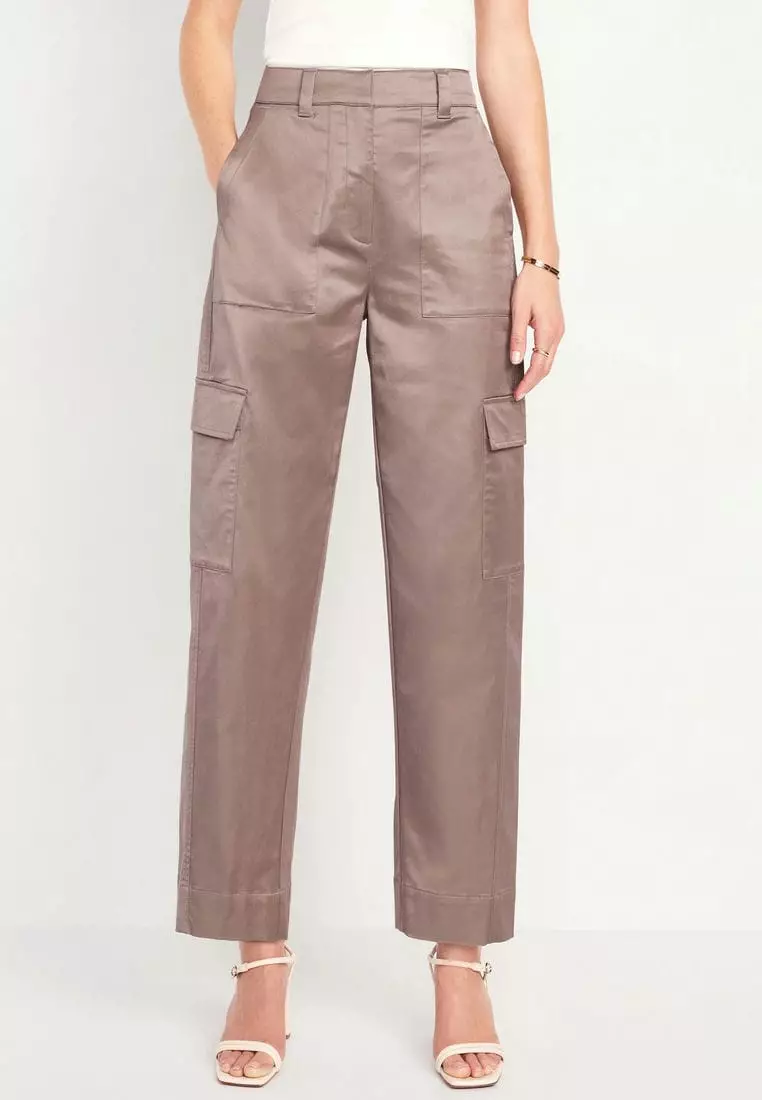 Extra-High Waisted Cargo Barrel Wide-Leg Pants