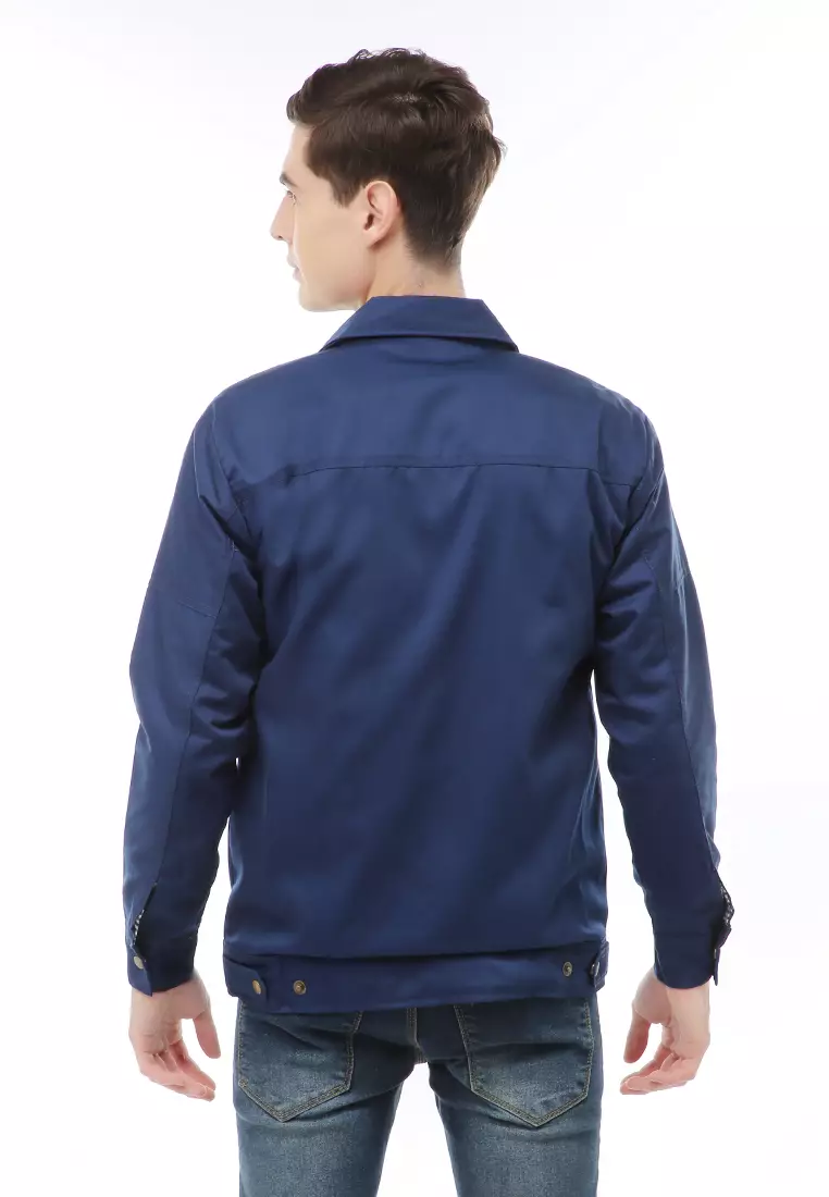 Clover Outerwear Jacket Fashion Pria Motif Polos Material Cotton ORIGINAL - Navy