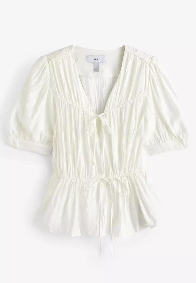 Buy NEXT Tie Front Tiered Textured Short Sleeve Blouse 2025 Online