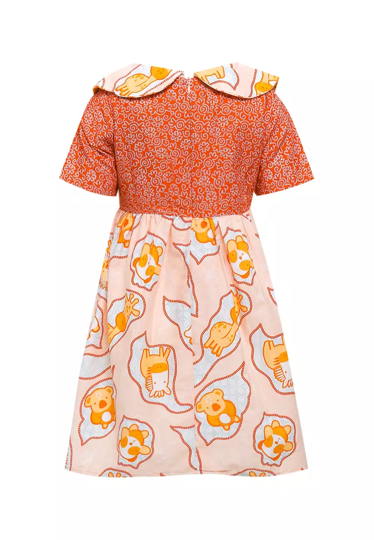 Baju Anak Perempuan Dress Kids Beril Frontband Cotton Peach Lengan Panjang