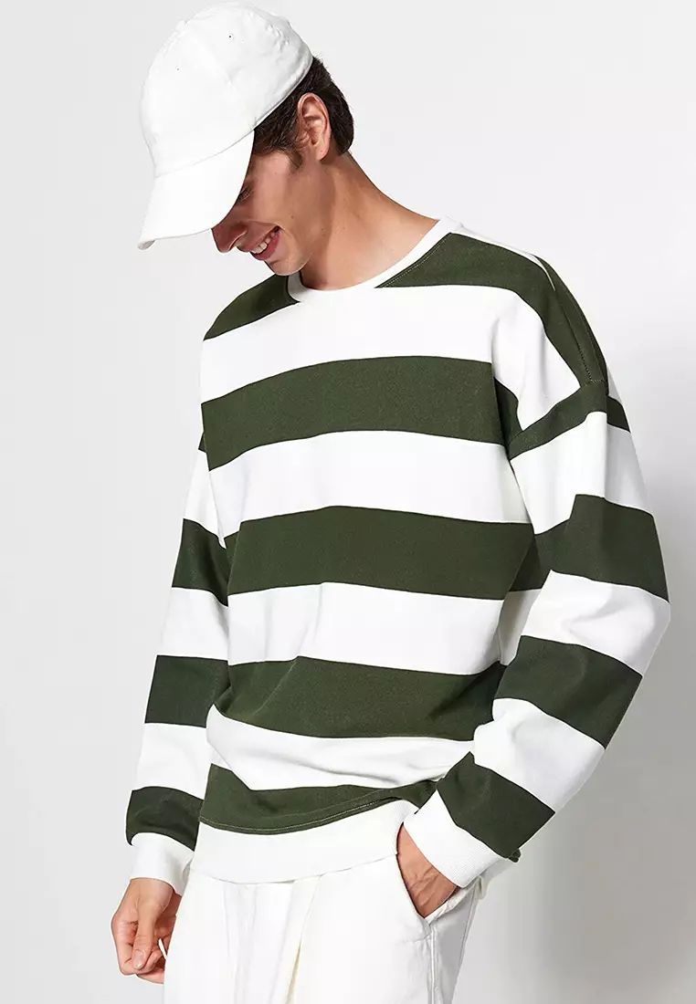 Oversized Crew Neck Striped Sweatshirt