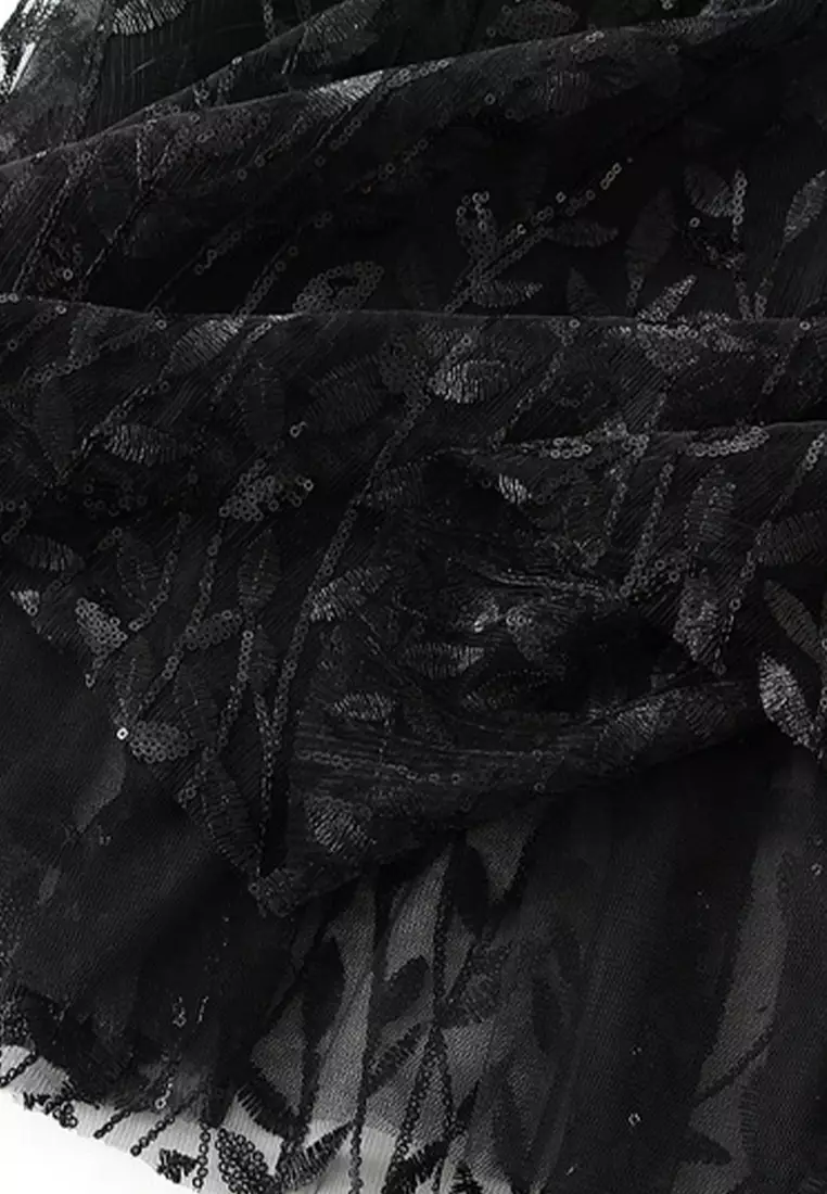 Mesh Sequin Embroidered Midi Skirt AF1888