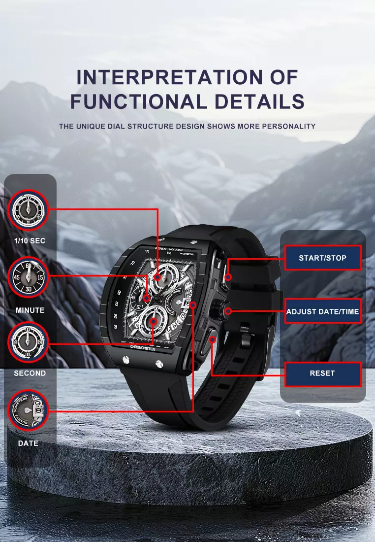 Jam Tangan Pria Olahraga Kalendar Bercahaya Anti Air Tali Silikon Jam Tangan Cowok Original black