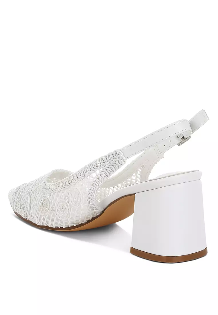 Woven Design Slingback Sandals in White
