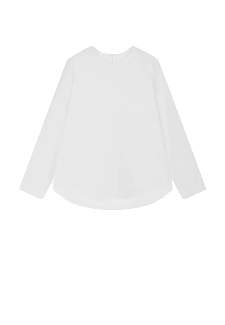 Cotton & Silk Blend Loose Long-Sleeve Top