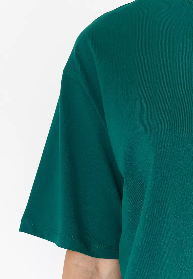 Emerald Green Oversize/Wide Fit Crew Neck Knitted T-Shirt