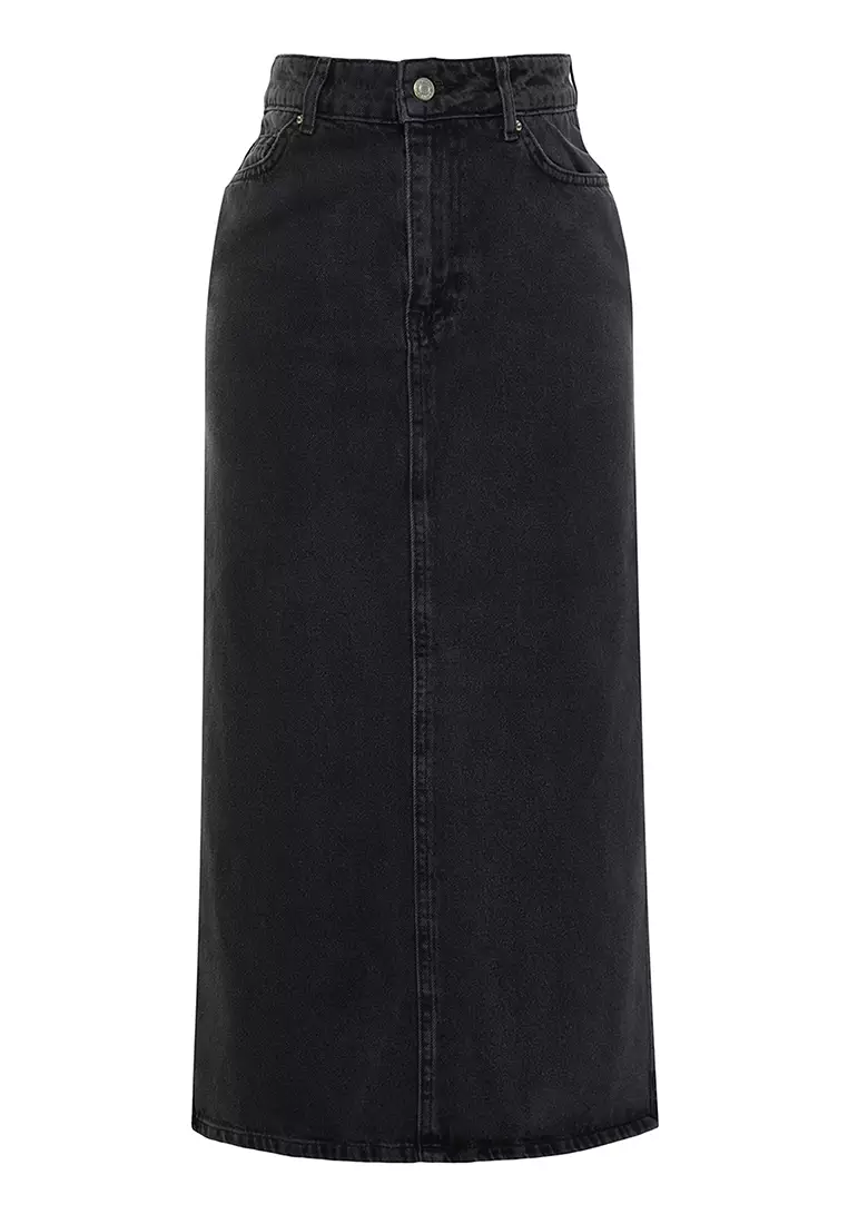 Trendyol High Waist Maxi Denim Skirt with Slit Detail 2025