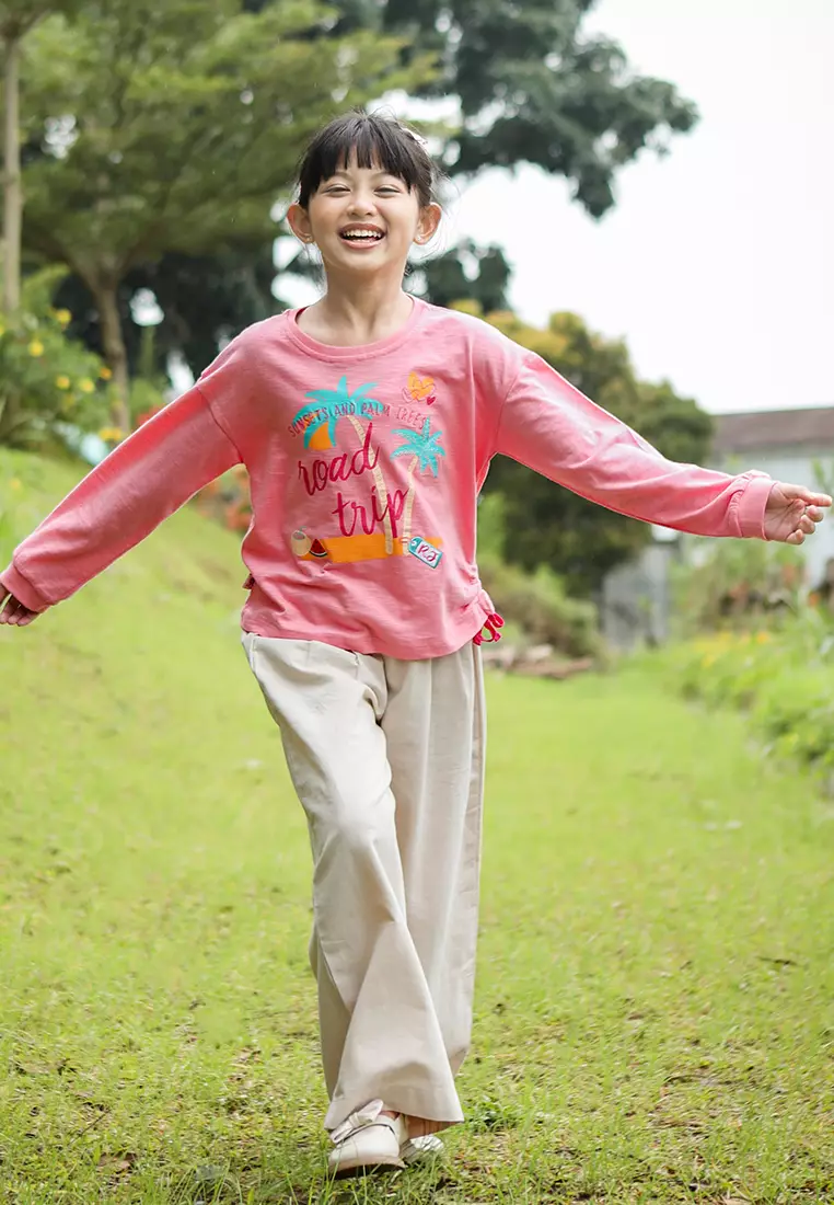 Kaos Lengan Panjang Anak Perempuan/ Long Sleeves T-Shirt Girl Peach/ Rjg Holiday Essentials