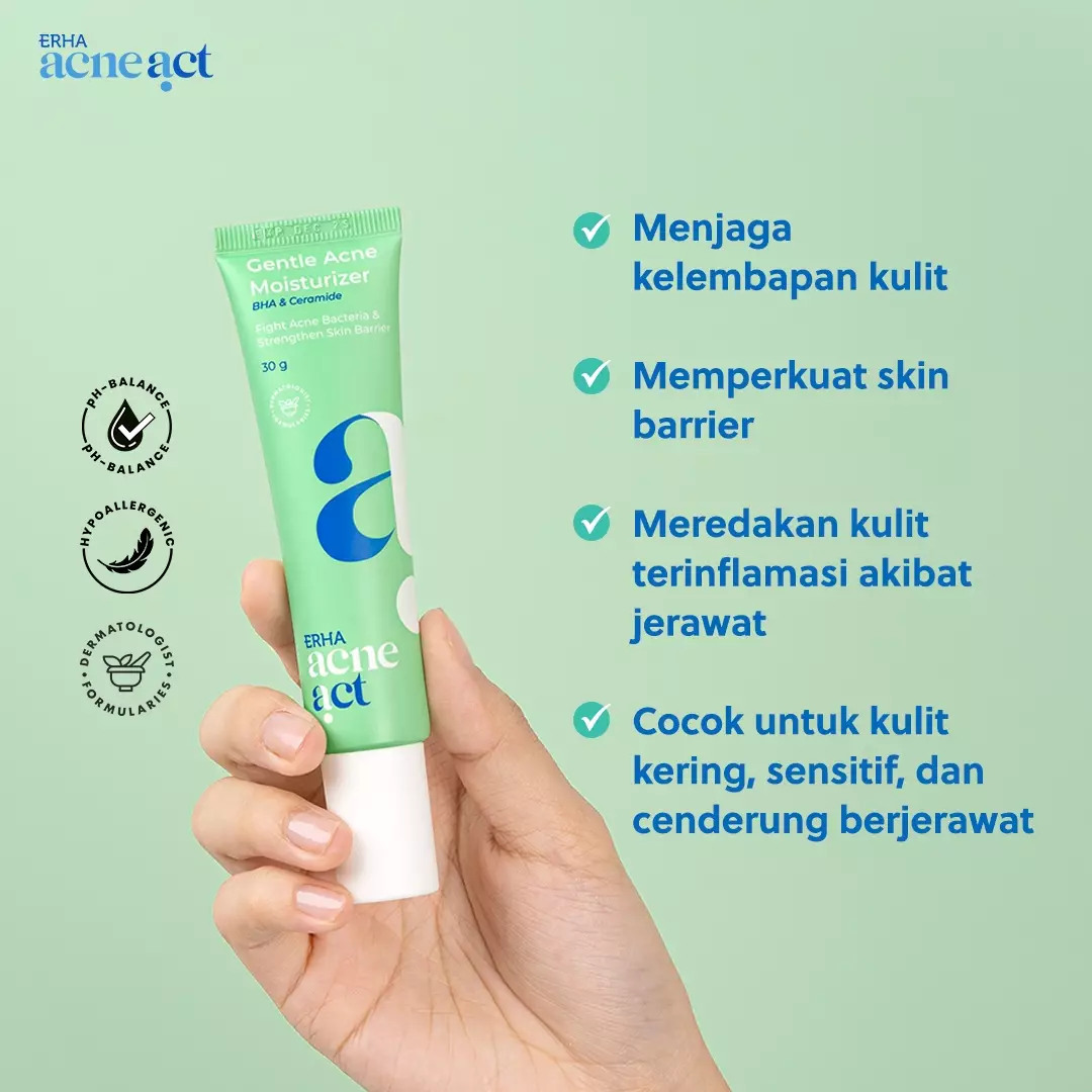 ERHA Acneact Gentle Acne Moisturizer 30g - Pelembab Wajah Jerawat Ceramide Low ph Ph Balance
