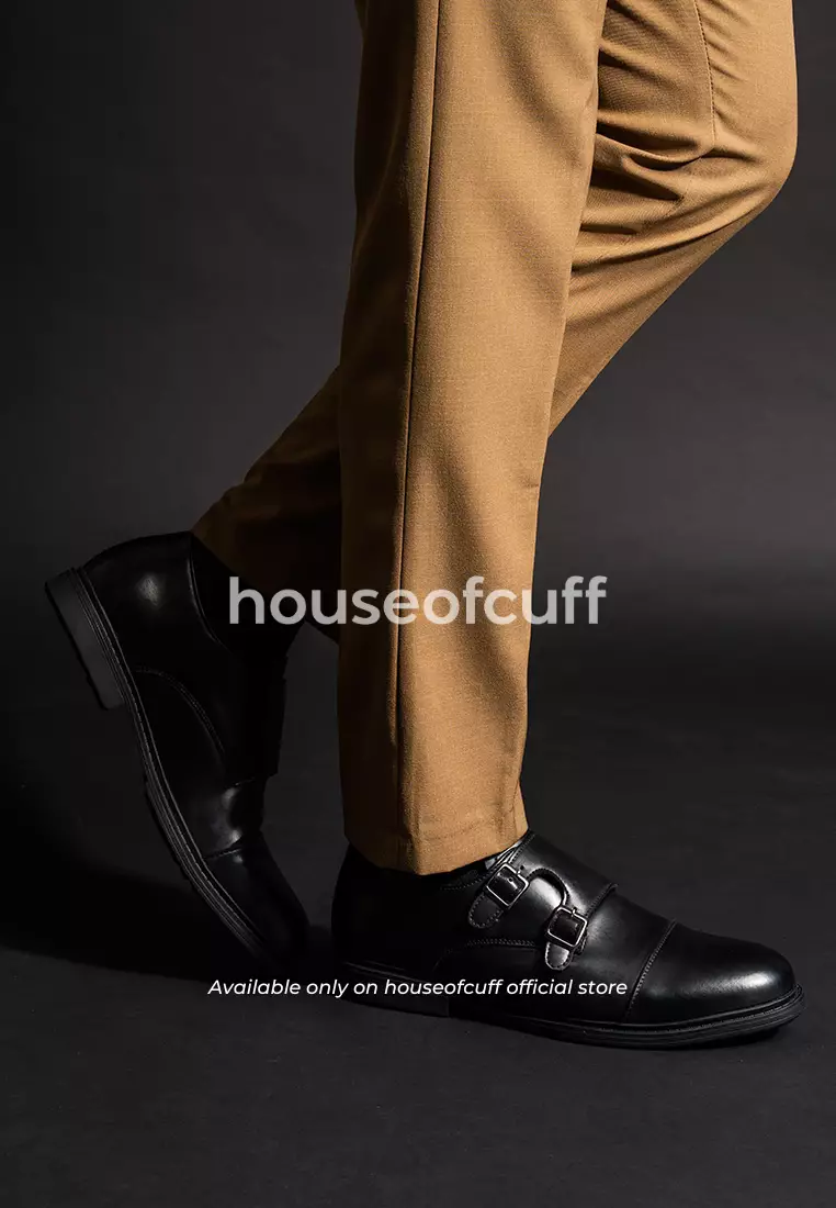 Sepatu kulit pria formal pantofel monk strap hitam houseofcuff