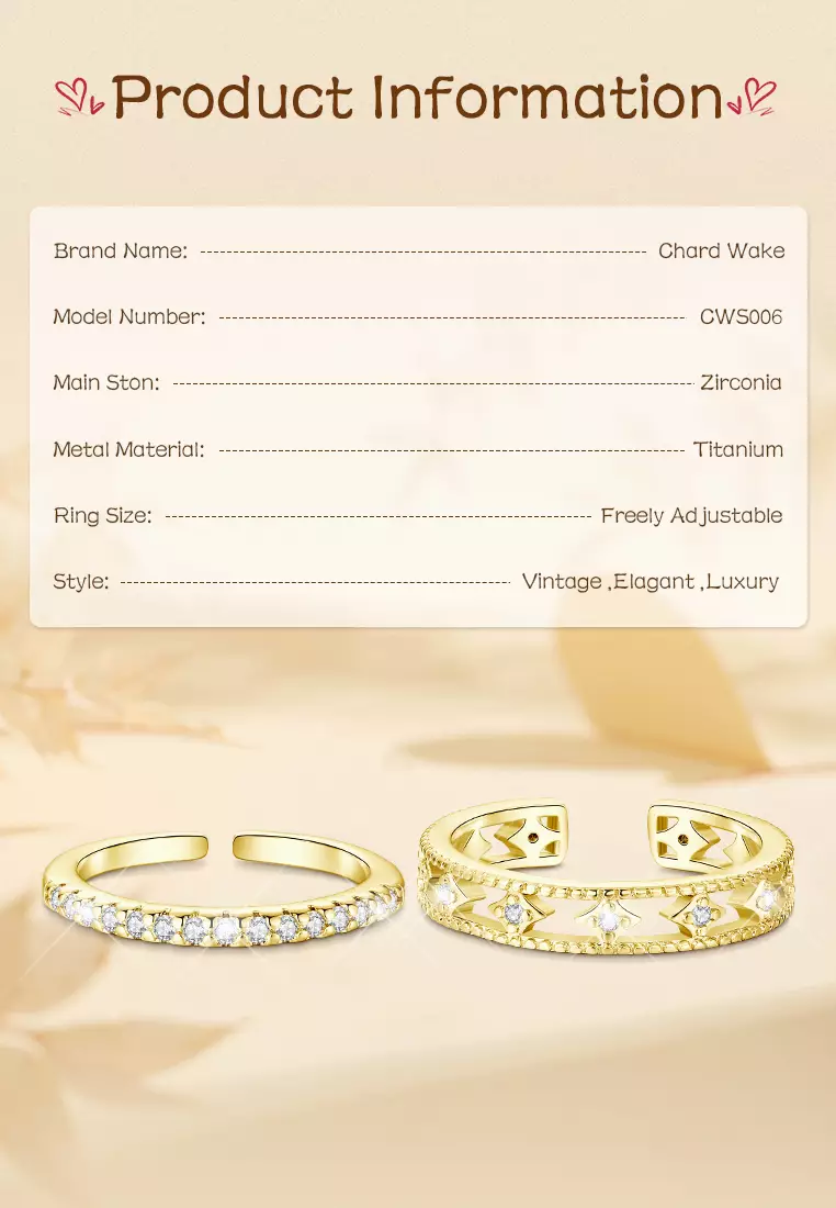 Cincin Wanita 2 pcs Set Cincin Berlian Wanita Adjustable Ring Accsesories Mewah Gaya Elegan