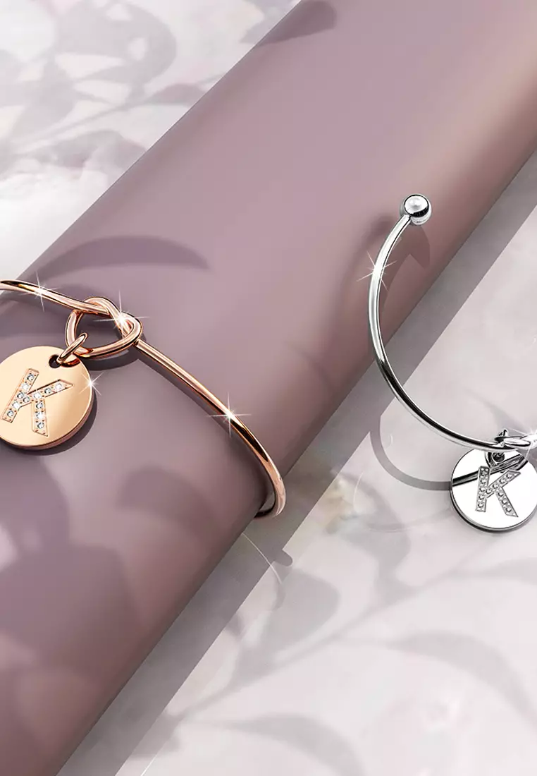 Fancy Alphabet Letter Initial Bangle in White Gold -K