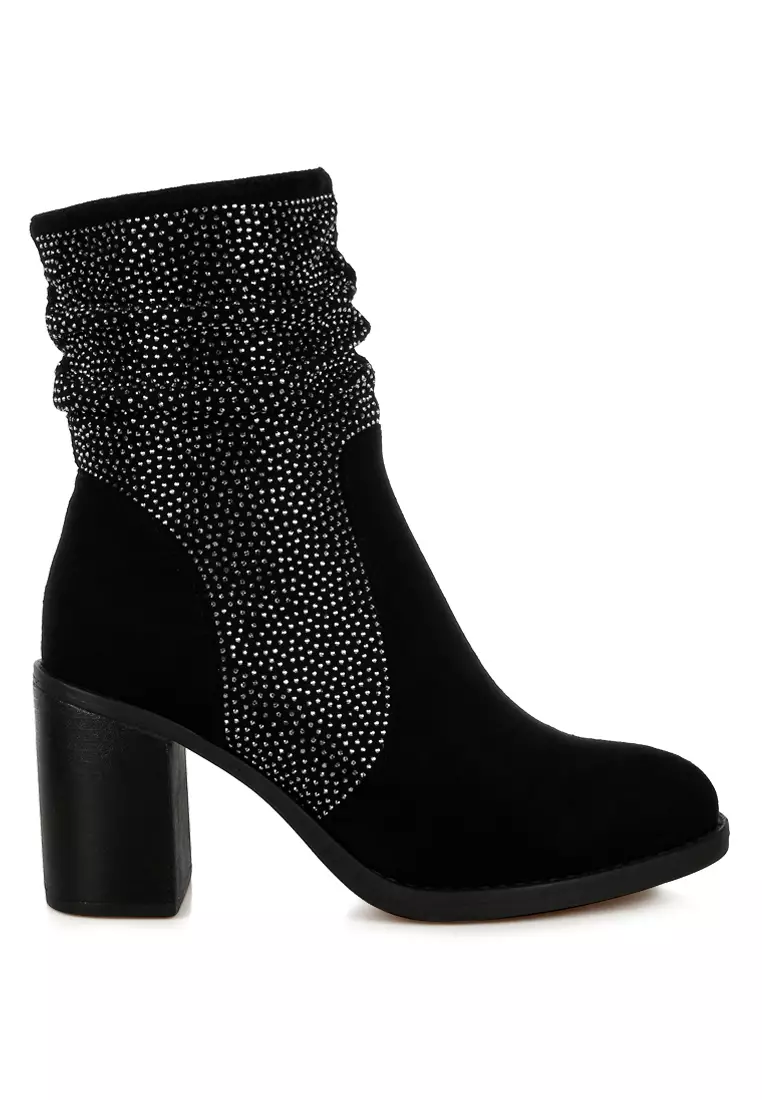 Discount on London Rag  shoes - SKU: Rhinestone Studded Slouchy Ankle Boots In Black