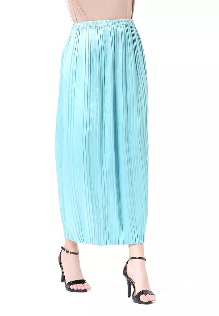 Angely Rok Plisket Rubbery Waist Fashion Wanita Simple - Mint