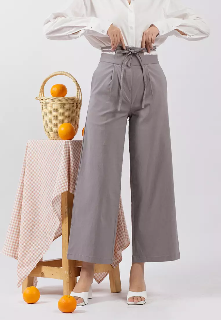 Berlin Waist Tie Pants in Grey