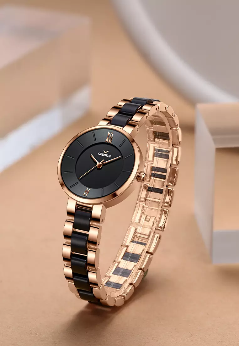 Jam Tangan Wanita Anti Air Original Korea Elegan Kuarsa Tali Keramik Jam Tangan Cewek roseblack