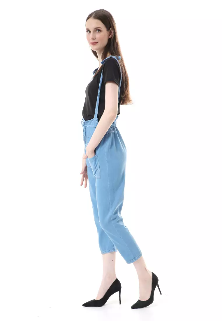 Vini Jeans Jumpsuit Kodok Wanita Sleeveless - Esblue