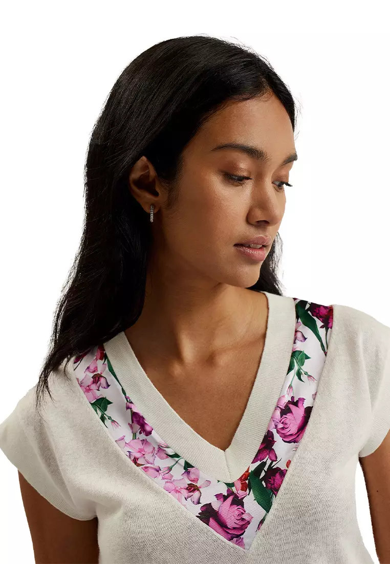 Buy TED BAKER Ted Baker Short sleeve Woven Trim Knit Top