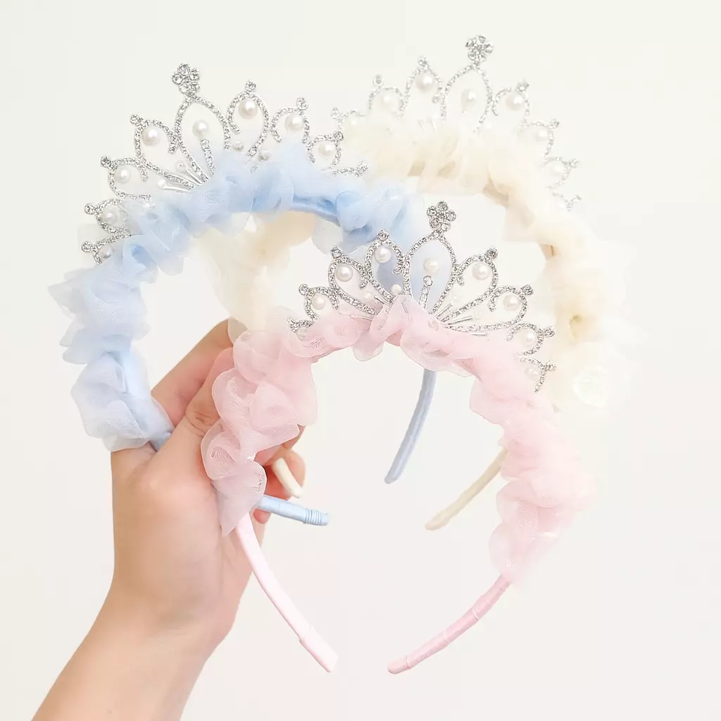 Wakakids Bando Princess Mahkota Anak Perempuan Renda Glitter Tulle Gaya Korea Venrz Biru