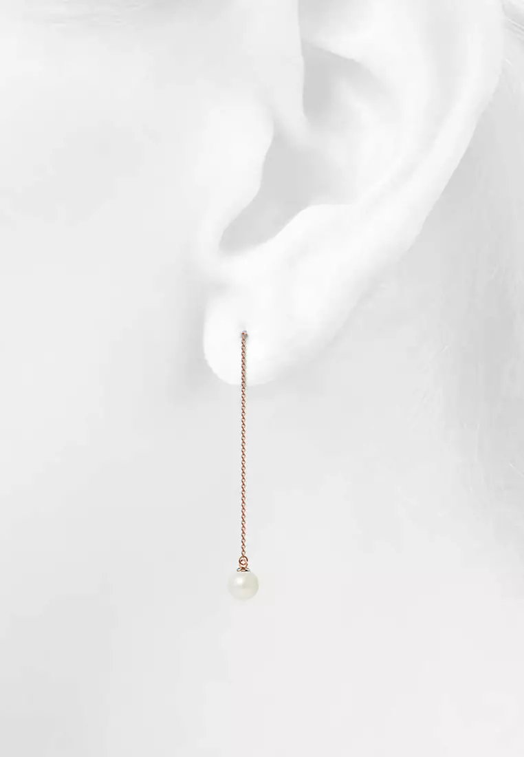 Katarina Pearl Drop Earrings Embellished with SWAROVSKI® Crystal Pearls-Rose Gold/Pearl