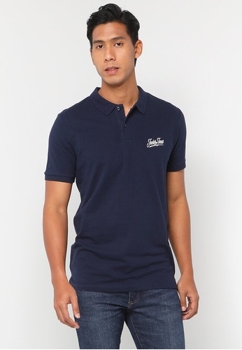 Jack & Jones navy Structure Embroidered Polo Shirt 0C28CAA9E4CB4AGS_1