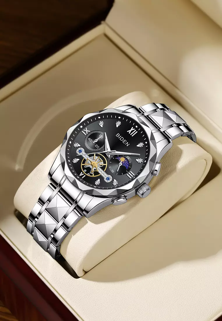 Jam Tangan Pria Multifungsi Mewah Tali Stainless Steel Anti Air Jam Tangan Cowok silverblack