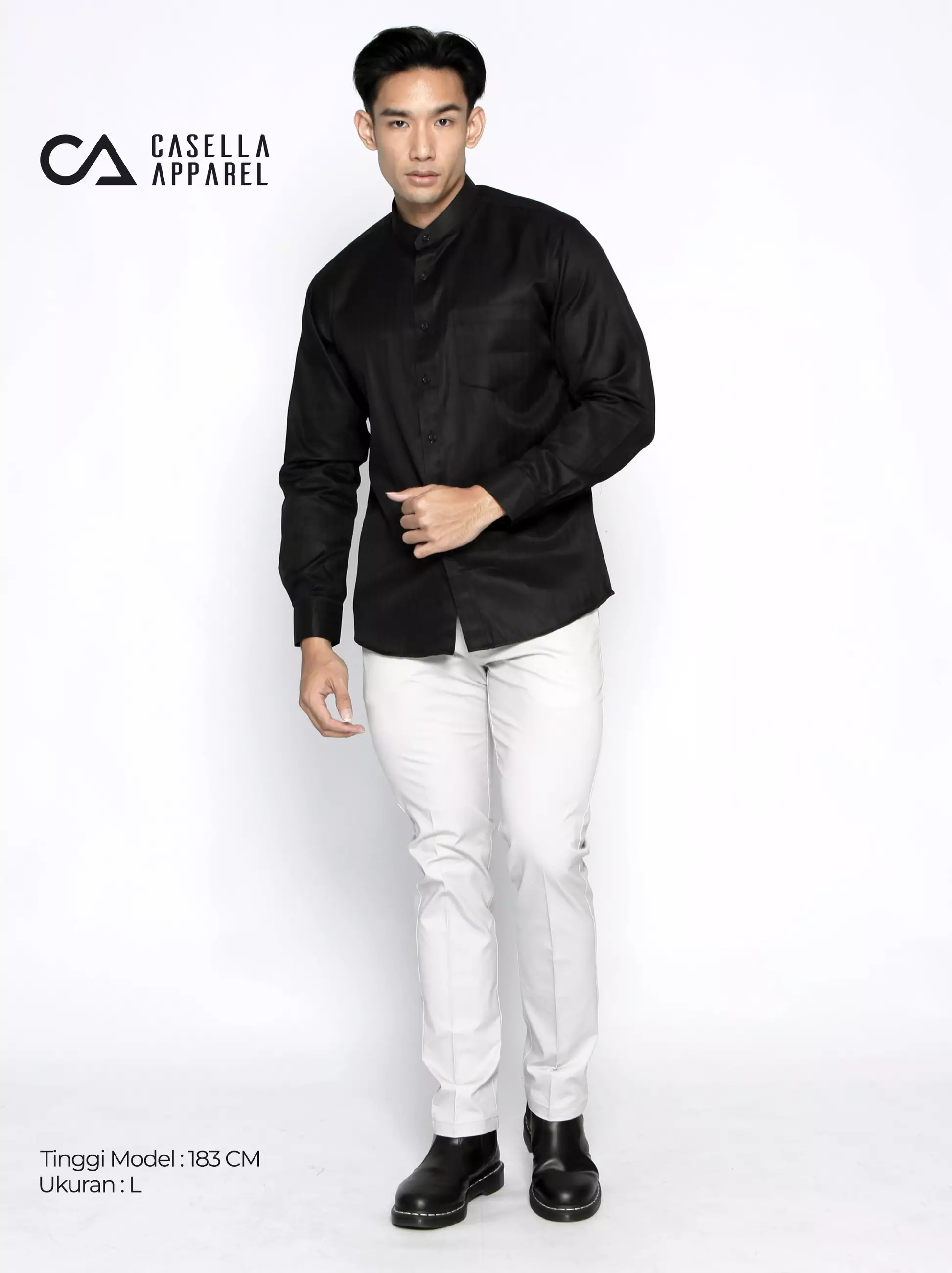 Casella Baju Kemeja Pria Lengan Panjang Shanghai Texture | Premium Basic Dante Shirt 7759 Black