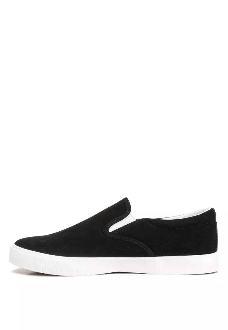 Mens black suede slip on shoes best sale