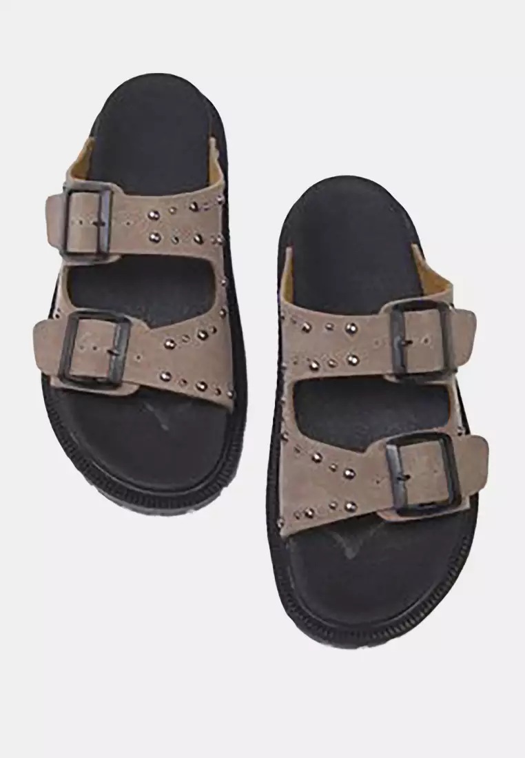 Rivet Double Buckle Slippers