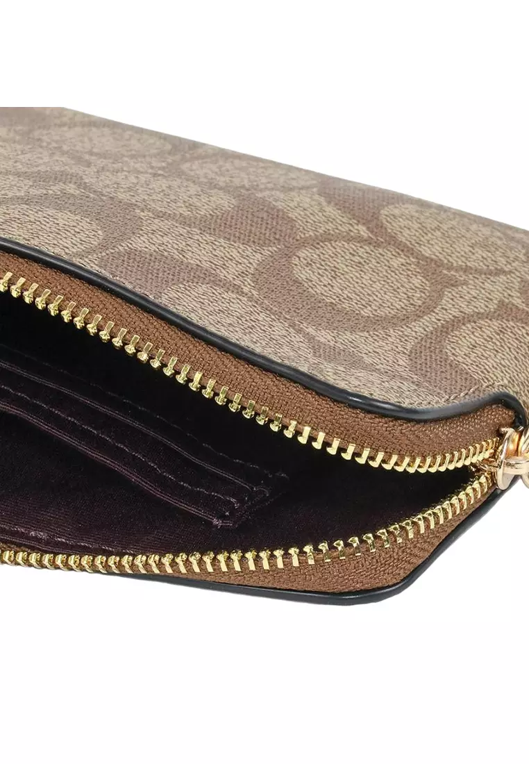 Corner Zip Wristlet in Signature Canvas - Khaki/Black