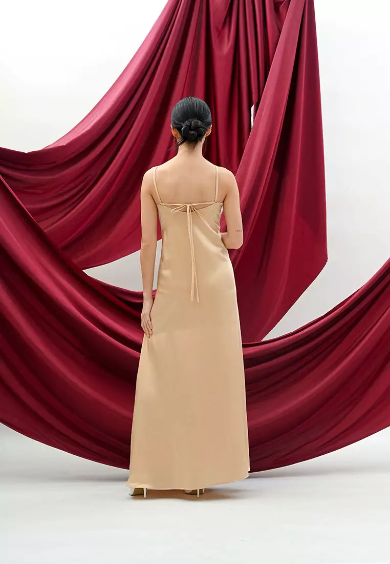 Halter Satin Maxi Dress in Gold