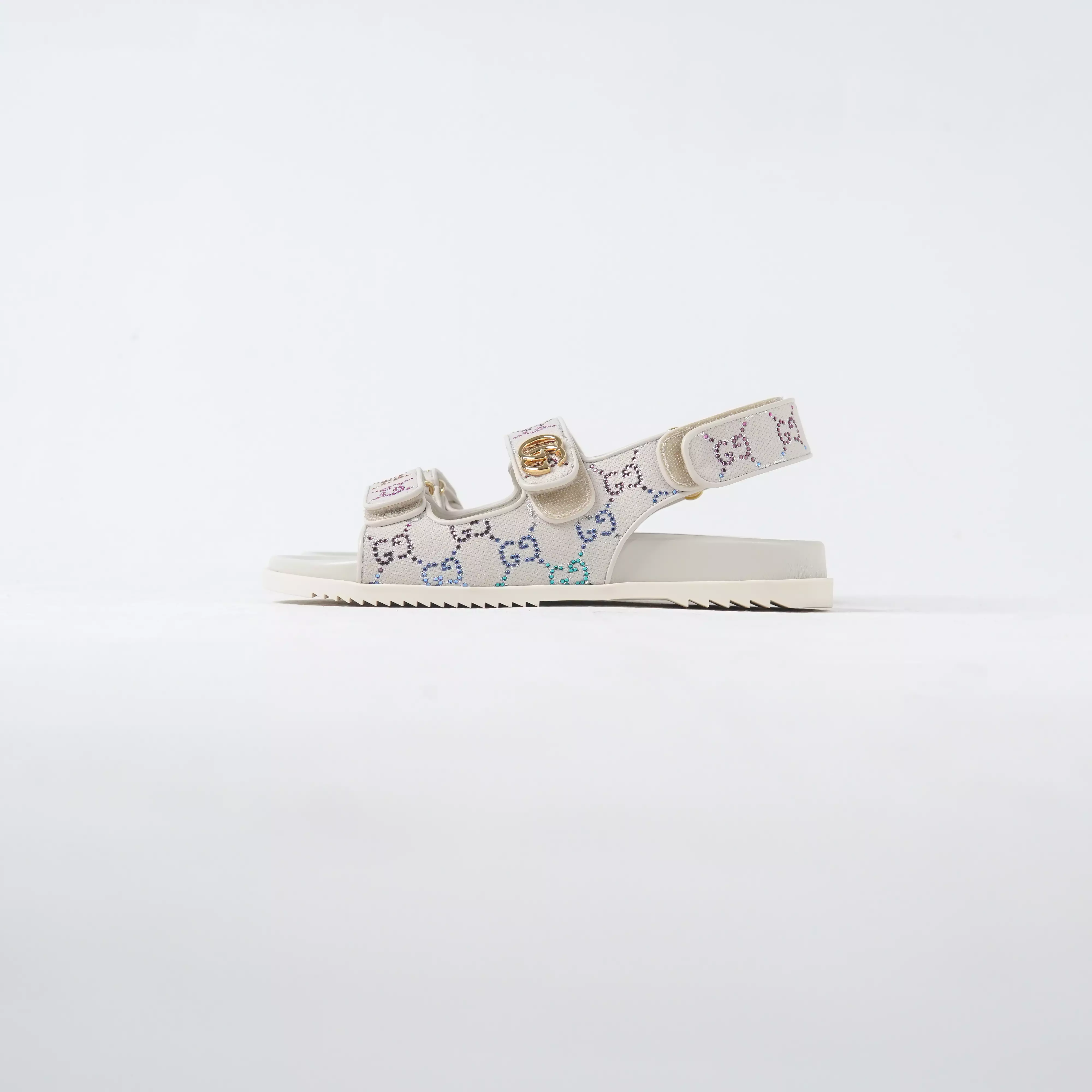 Sandal GUCCI GG MONOGRAM MULTI IVORY WHITE STRAP SANDAL 100% ORIGINAL