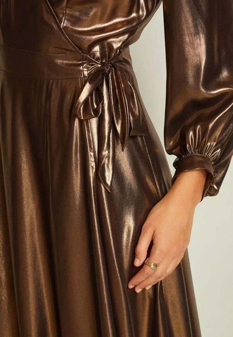 Buy NEXT Metallic Wrap Front Midi Dress Online | ZALORA Malaysia