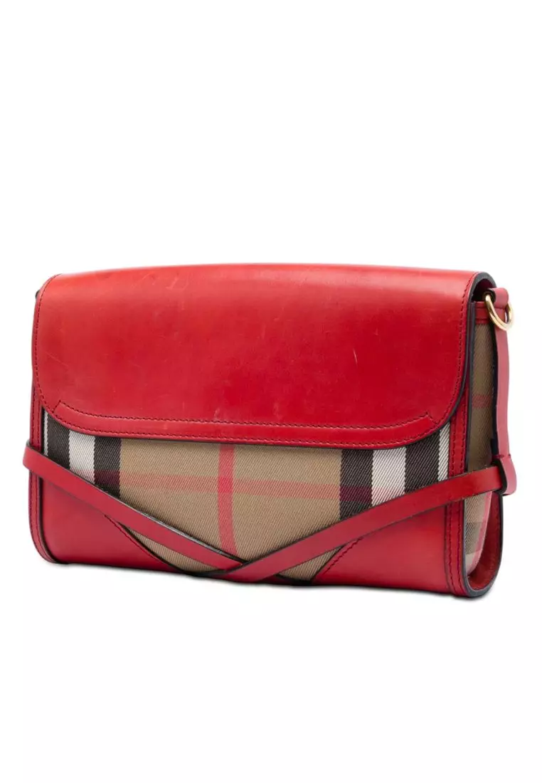 Pre-Loved Burberry Leather And House Check Canvas Bridle Abbott Crossbody