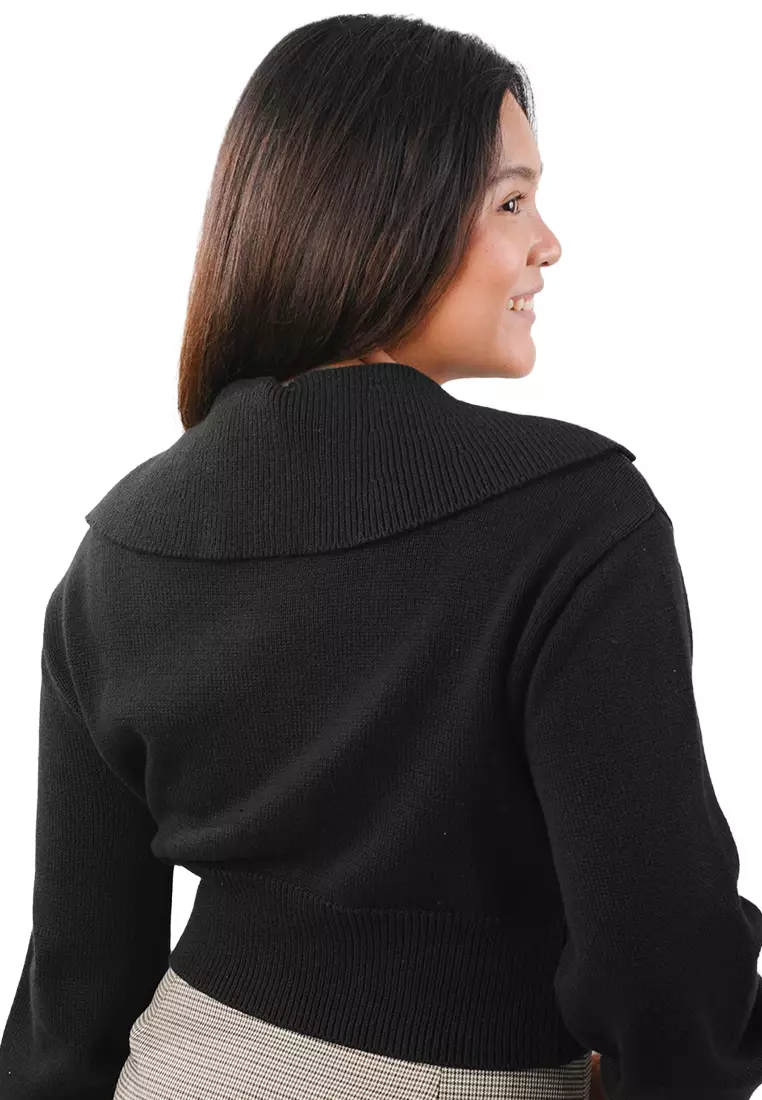 Knit Wide Collar Zip-up Front Jacket