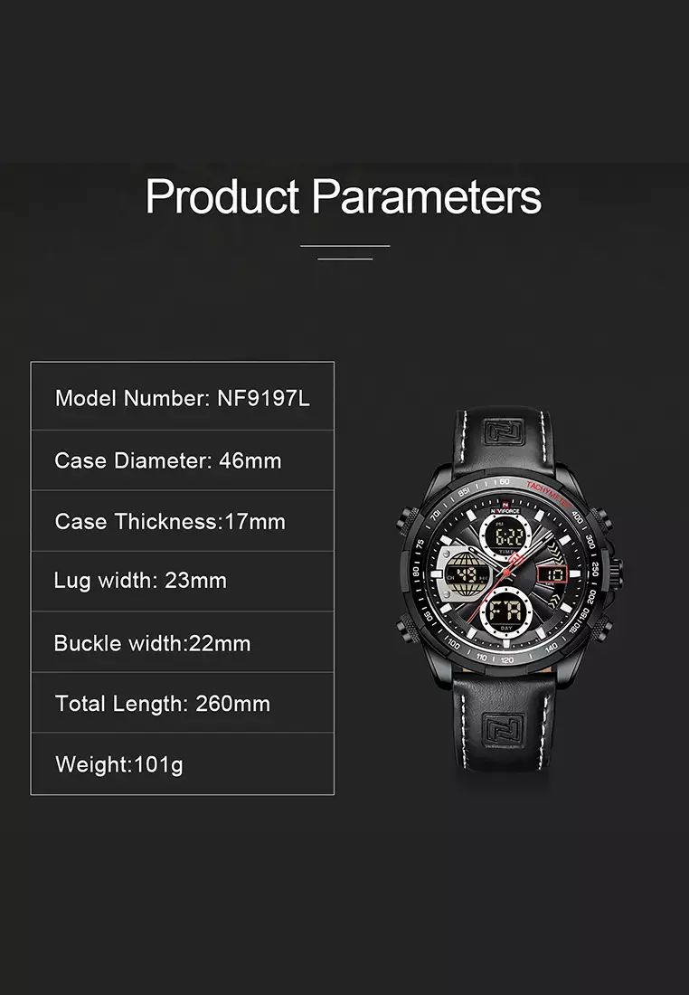 Naviforce - Jam Tangan Pria - Black - Brown Leather Strap - NF9197-D