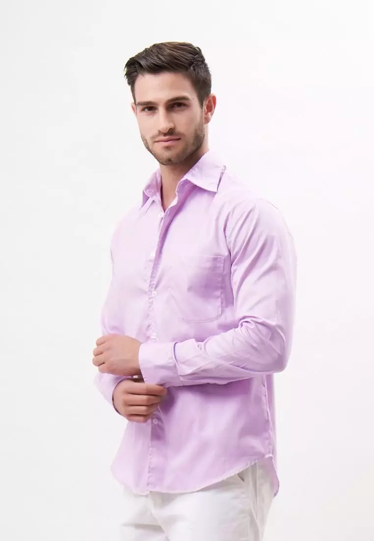 Palma Kemeja Panjang Pria Katun Organik Ungu Muda | Organic Cotton Long Sleeves Shirt Men Lilac