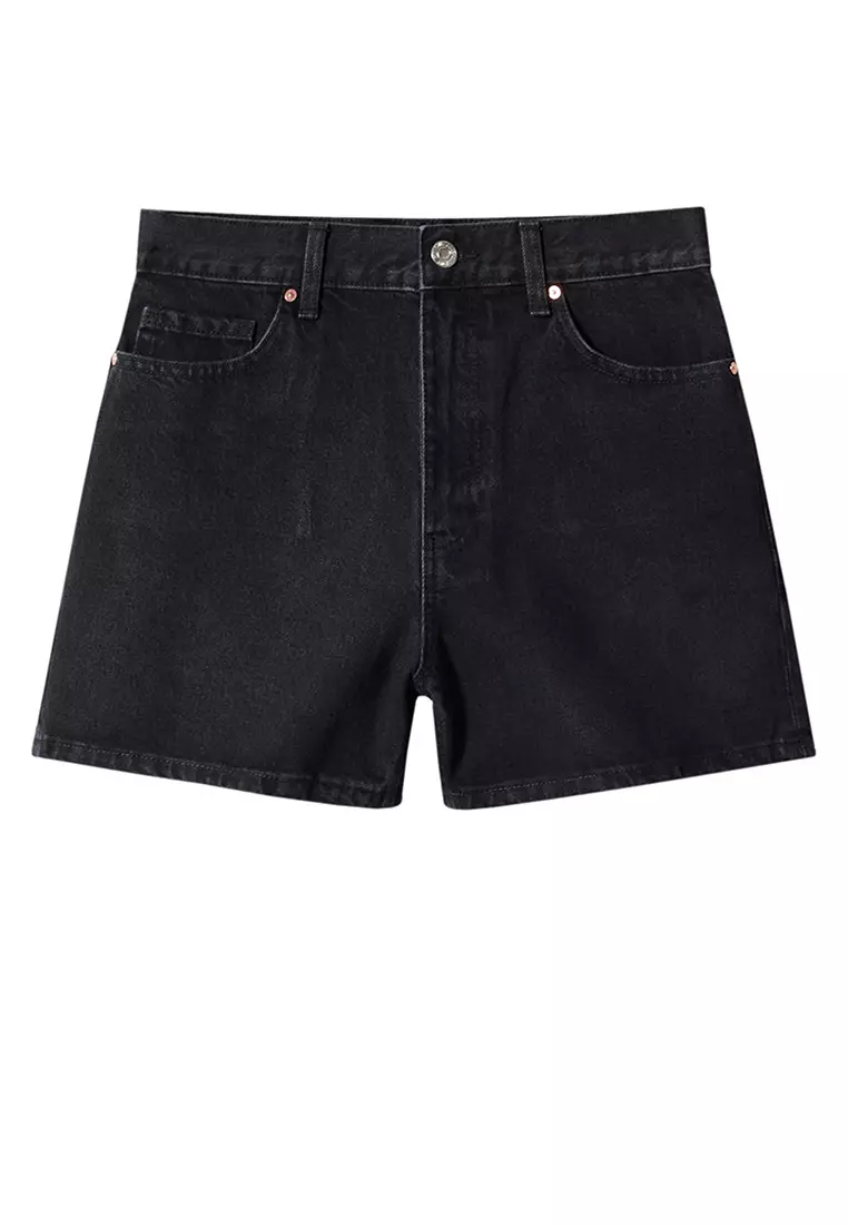 Mango High Rise Black Denim Shorts High-waisted Straight Denim