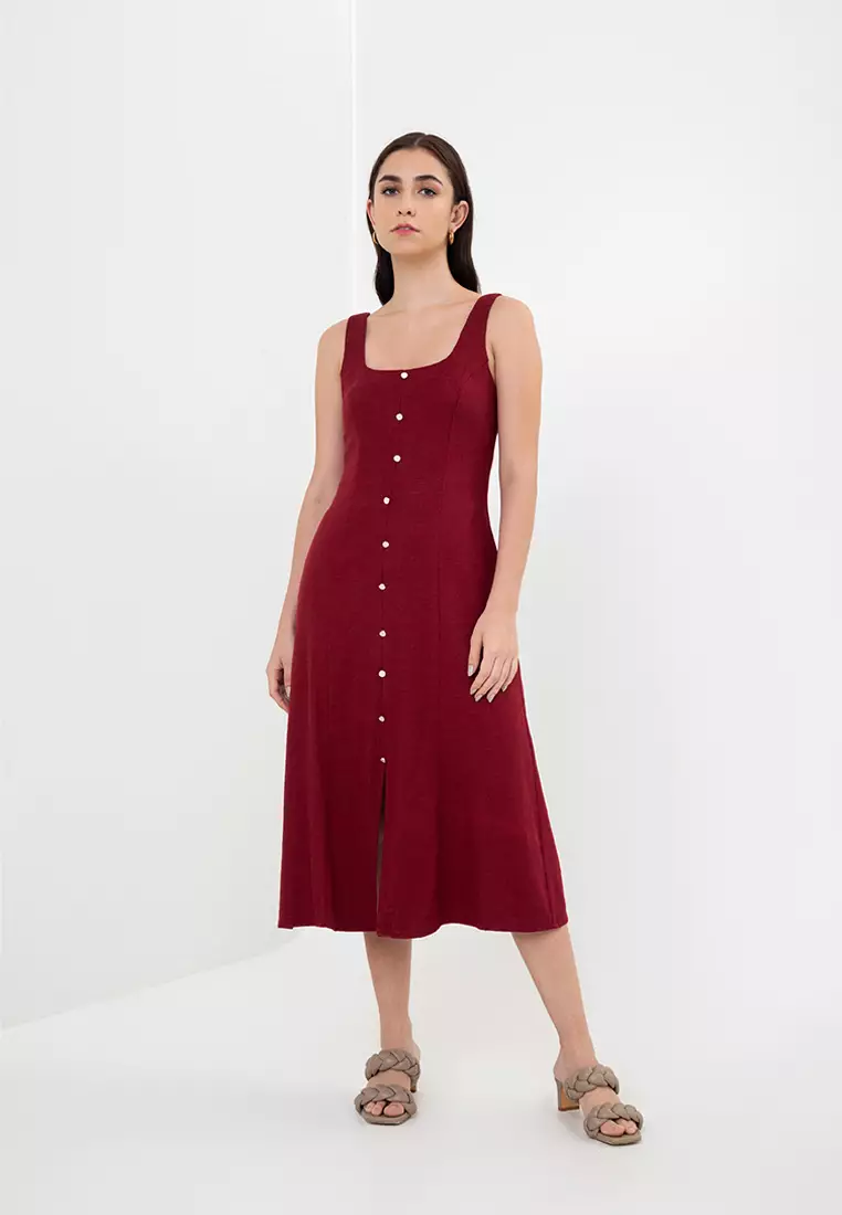 Buy Zalora Studios Linen Blend Square Neck Midi Dress 2024 Online