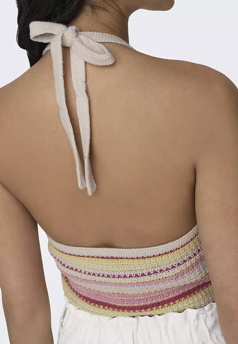 Halter Neck Stripe Knit Top