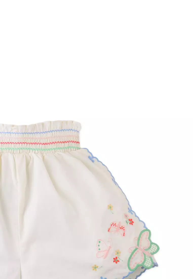 Jisoo Shorts with Butterfly Embroidery & Scalloped Edges